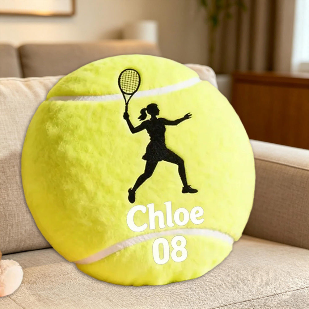 Personalized Tennis Ball Pillow – Player Graphic with Custom Name for Sports Fans