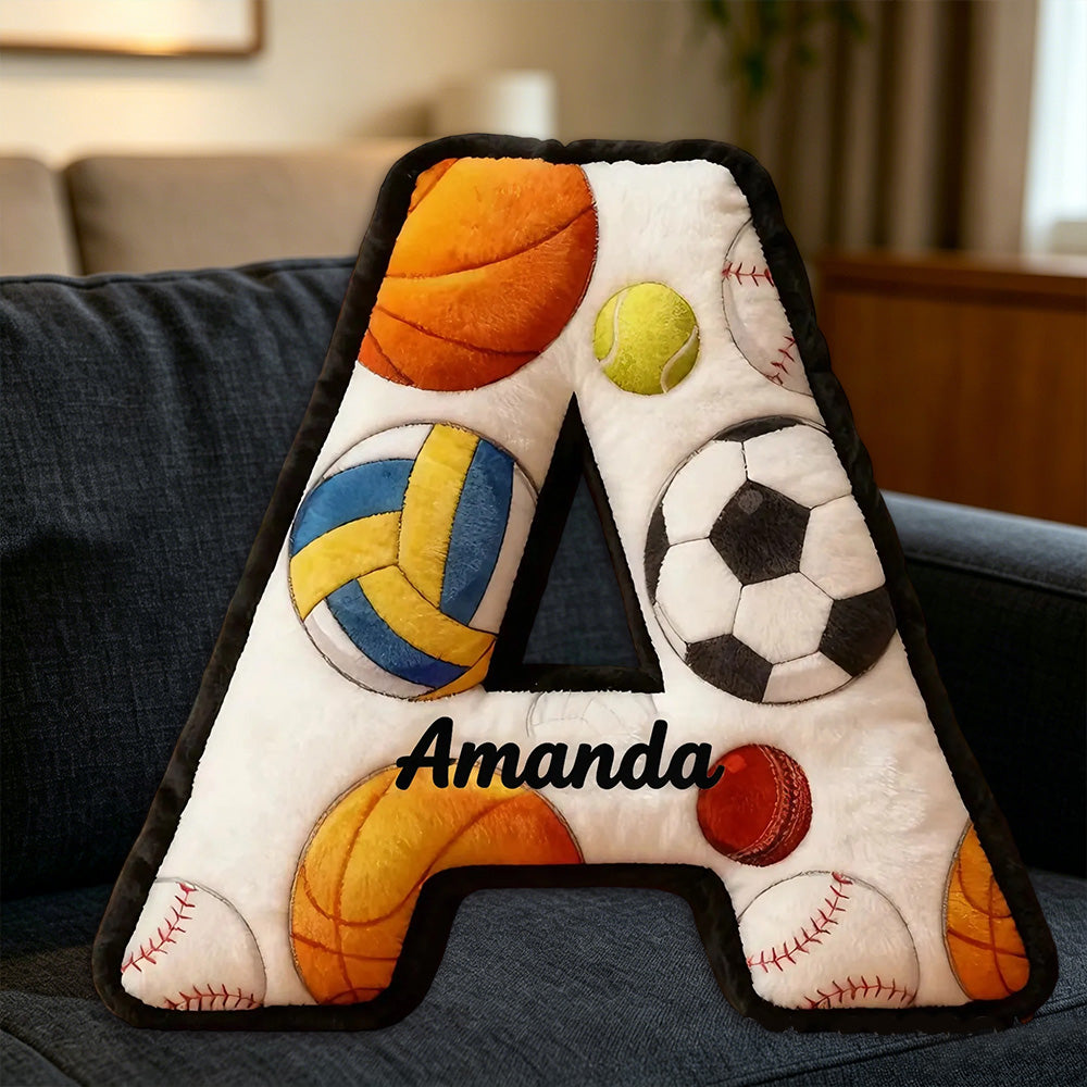 Personalized Letter-Shaped Sports Pillow – Custom Name Decor for Boys and Girls