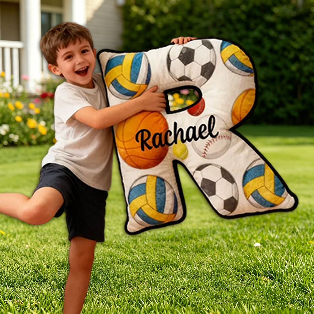 Personalized Letter-Shaped Sports Pillow – Custom Name Decor for Boys and Girls