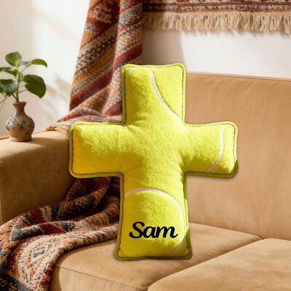 Personalized Tennis-Themed Cross Pillow – Unique Religious Gift for Athletes and Fans