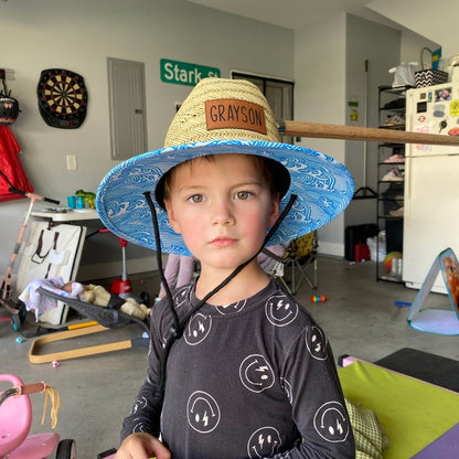 Personalized Kids Straw Hat with Name and Symbols Leather Patch Sun Hats for Baby Toddler Women Men