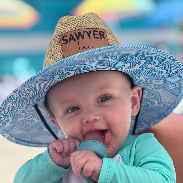 Personalized Kids Straw Hat with Name and Symbols Leather Patch Sun Hats for Baby Toddler Women Men