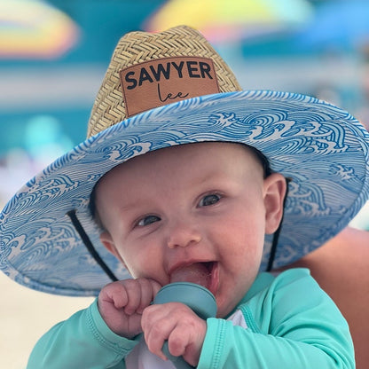 Personalized Kids Straw Hat with Name and Symbols Leather Patch Sun Hats for Baby Toddler Women Men