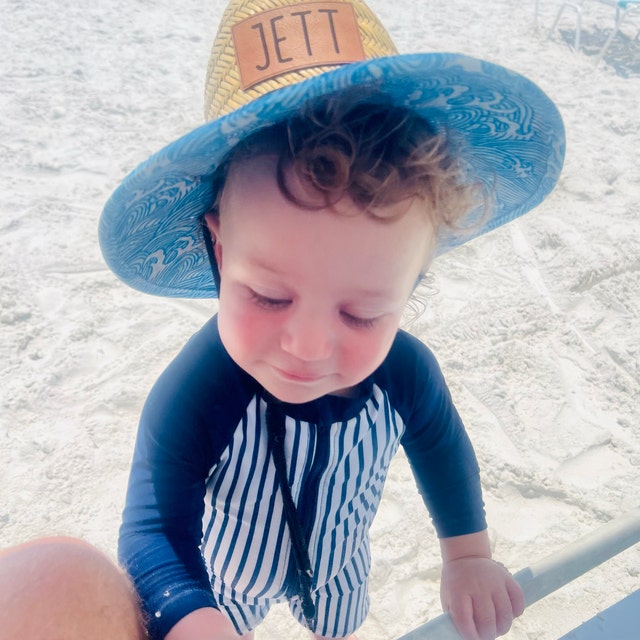 Personalized Kids Straw Hat with Name and Symbols Leather Patch Sun Hats for Baby Toddler Women Men