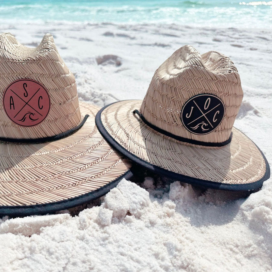 Personalized Leather Name Patch Straw Hat Sun Hat With Initials and Symbols Gift for Toddler Child Adult