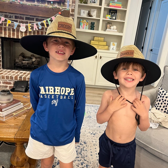 Personalized Kids Straw Hat with Name and Symbols Leather Patch Sun Hats for Baby Toddler Women Men