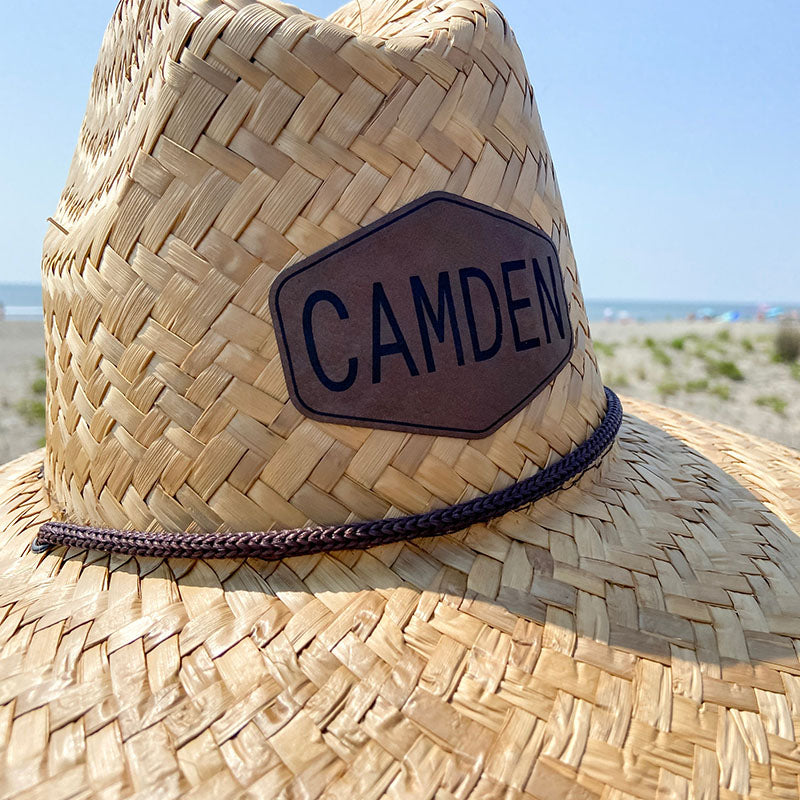 Personalized Kids Straw Hat with Name and Symbols Leather Patch Sun Hats for Baby Toddler Women Men