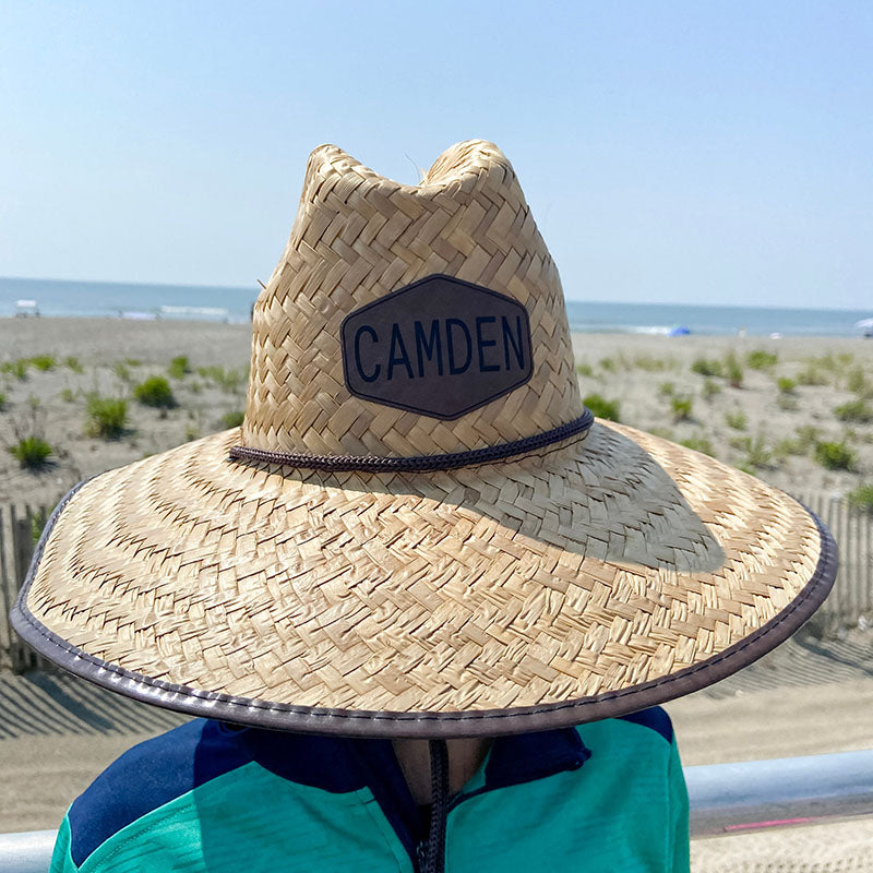 Personalized Kids Straw Hat with Name and Symbols Leather Patch Sun Hats for Baby Toddler Women Men