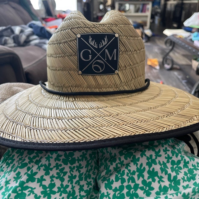 Personalized Kids Straw Hat with Name and Symbols Leather Patch Sun Hats for Baby Toddler Women Men
