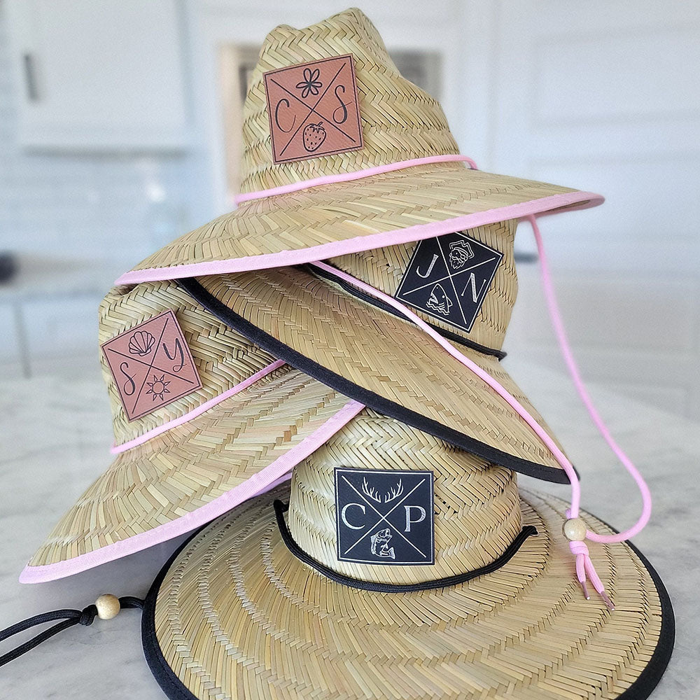 Personalized Kids Straw Hat with Name and Symbols Leather Patch Sun Hats for Baby Toddler Women Men