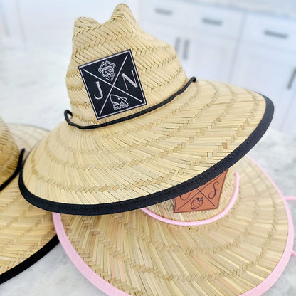 Personalized Kids Straw Hat with Name and Symbols Leather Patch Sun Hats for Baby Toddler Women Men
