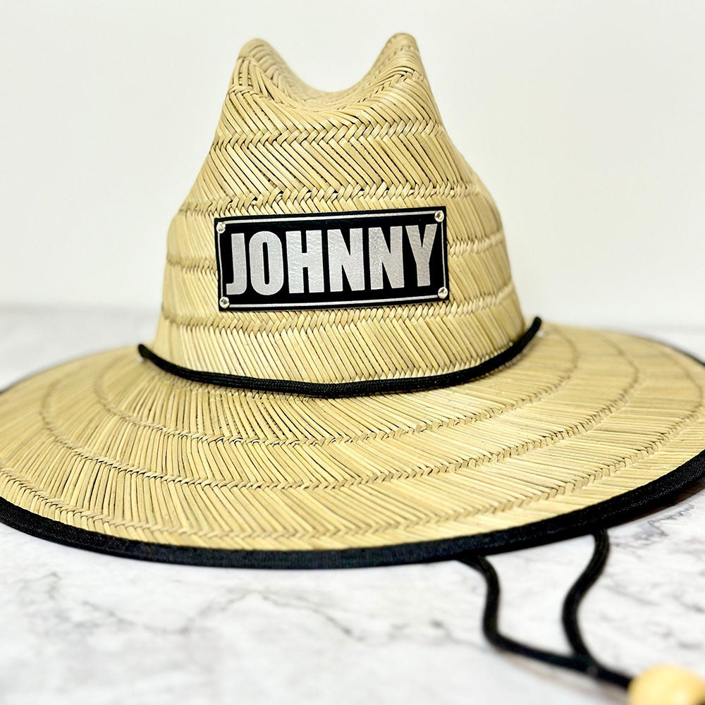 Personalized Kids Straw Hat with Name and Symbols Leather Patch Sun Hats for Baby Toddler Women Men