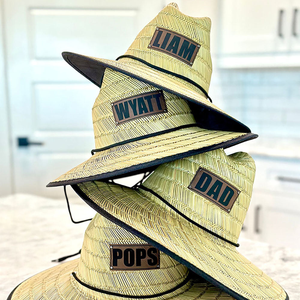 Personalized Kids Straw Hat with Name and Symbols Leather Patch Sun Hats for Baby Toddler Women Men