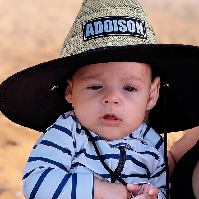 Personalized Kids Straw Hat with Name and Symbols Leather Patch Sun Hats for Baby Toddler Women Men