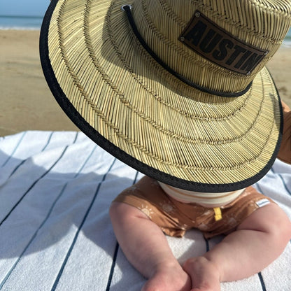 Personalized Kids Straw Hat with Name and Symbols Leather Patch Sun Hats for Baby Toddler Women Men