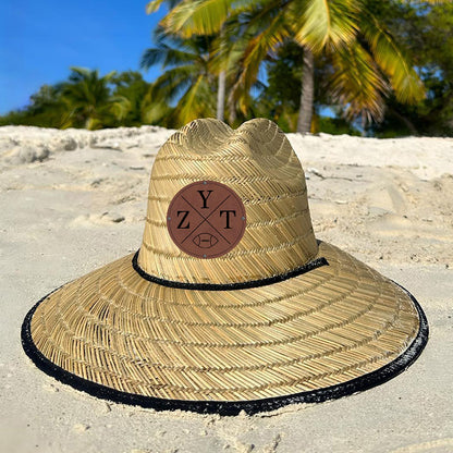 Personalized Kids Straw Hat with Name and Symbols Leather Patch Sun Hats for Baby Toddler Women Men