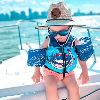 Personalized Kids Straw Hat with Name and Symbols Leather Patch Sun Hats for Baby Toddler Women Men