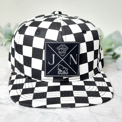 Personalized Faux Leather Patch Hat With Initials and Symbols Flat Brim Snapback For Infant Kids Adult