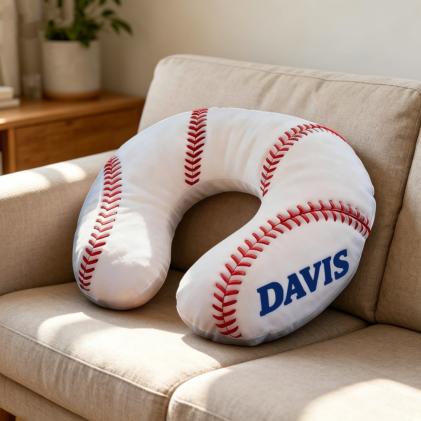 Personalized U-Shaped Baseball Pillow with Custom Name Design