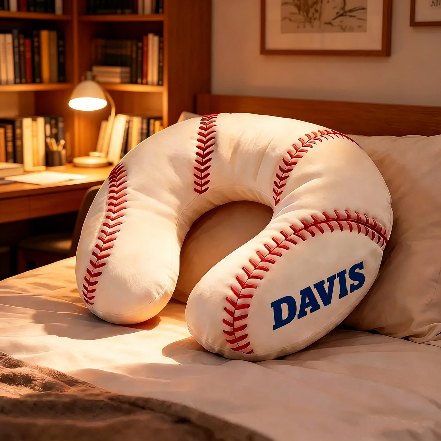 Personalized U-Shaped Baseball Pillow with Custom Name Design
