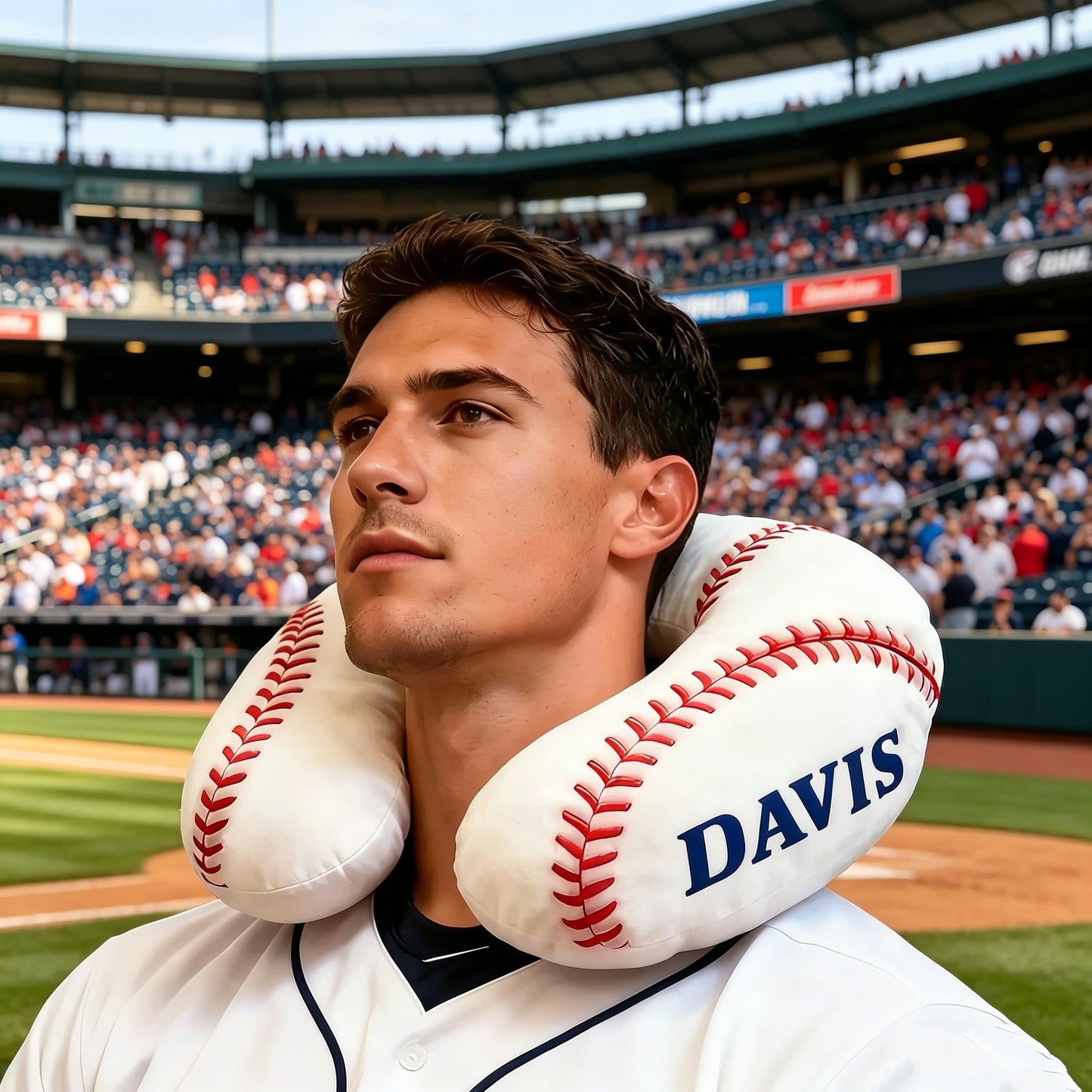 Personalized U-Shaped Baseball Pillow with Custom Name Design