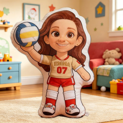 Personalized Volleyball Athlete Pillow – Custom Jersey Number Cushion for Kids and Teens