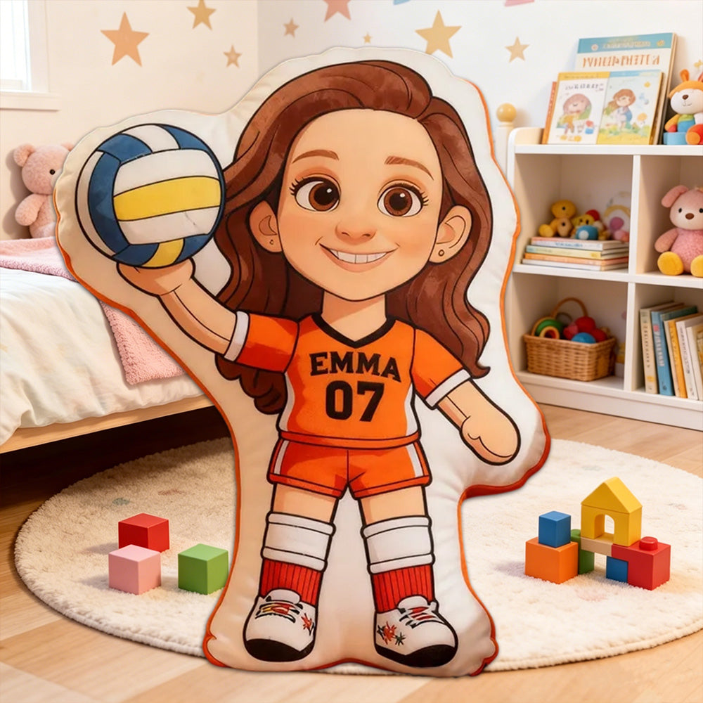 Personalized Volleyball Athlete Pillow – Custom Jersey Number Cushion for Kids and Teens