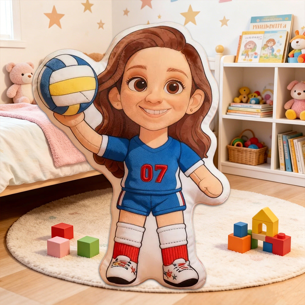 Personalized Volleyball Athlete Pillow – Custom Jersey Number Cushion for Kids and Teens