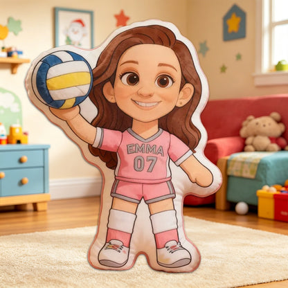 Personalized Volleyball Athlete Pillow – Custom Jersey Number Cushion for Kids and Teens