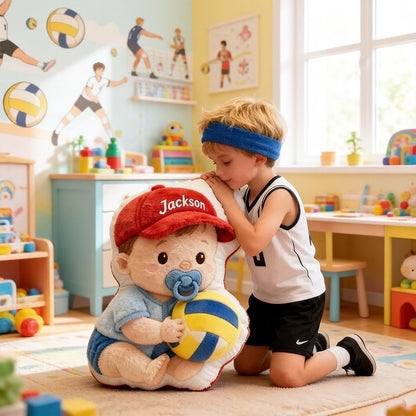 Personalized Baby Boy Name Pillow – Cute Kids Gift with Red Hat, Blue Outfit, and Soft 3D Print Design