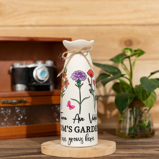 Peraonalized Mom's Garden Birth Month Flower Vase with Kids Names