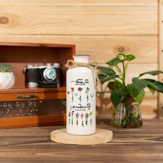 First Mom Now Grandma Birth Month Flower Vase with Kids Names