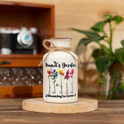 Custom Mom's Garden Birth Month Flower Vase with Kids Names