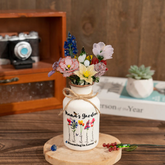 Custom Mom's Garden Birth Month Flower Vase with Kids Names