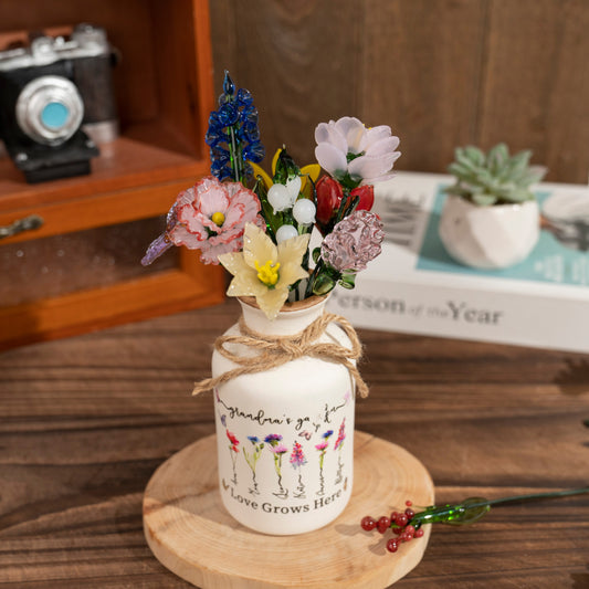 Peraonalized Grandma's Garden Birth Month Flower Vase with Kids Names
