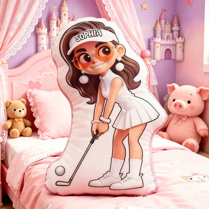 Personalized Golf Girl Pillow with Custom Name – Cute and Fun Design, Ideal Gift for Girls Who Love Golf