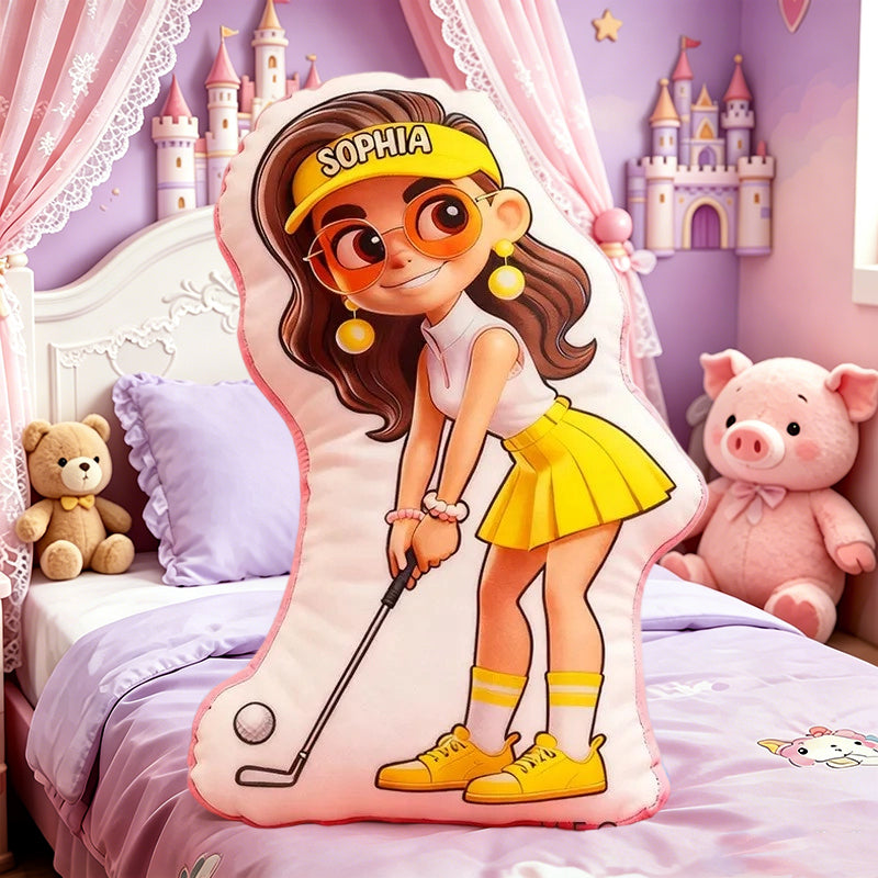 Personalized Golf Girl Pillow with Custom Name – Cute and Fun Design, Ideal Gift for Girls Who Love Golf