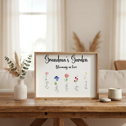 Personalized Grandmas Garden Birth Month Flower Print  Wall Art with Kids Names Mother's Day Gift