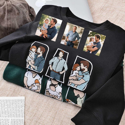 Personalized Embroidered DAD Hoodie with Custom Portrait Collage Father's Day Gift
