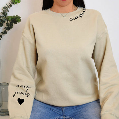Personalized Mama Sweatshirt with Kid Names on Sleeves Mother's Day Birthday Gift