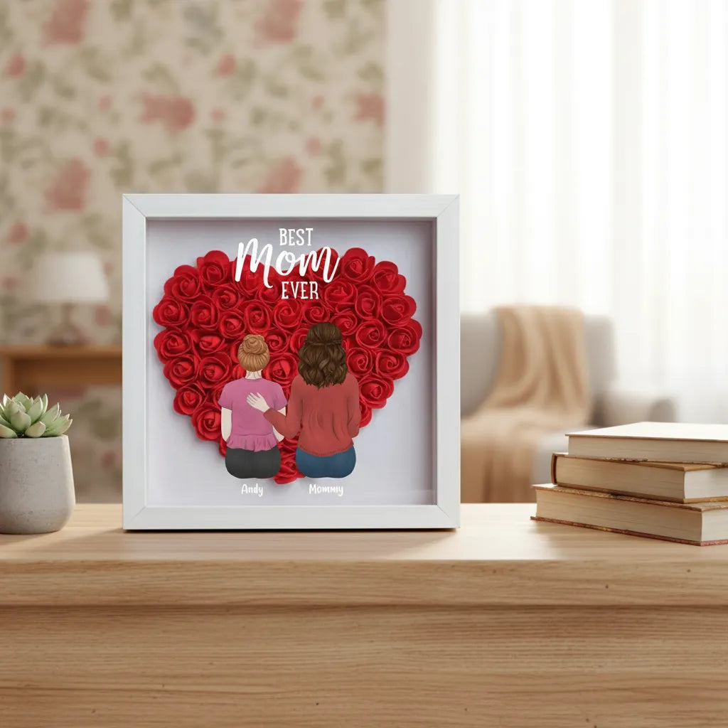 Personalized Mother And Her Kids Heart Shadow Box With Names Mother's Day Gift