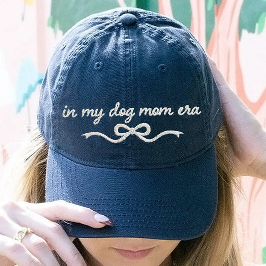 Embroidered In My Dog Mom Era Baseball Cap with Bow Personalized Dog Mom Hat for Pet lovers Mother’s Day Gift Ideas