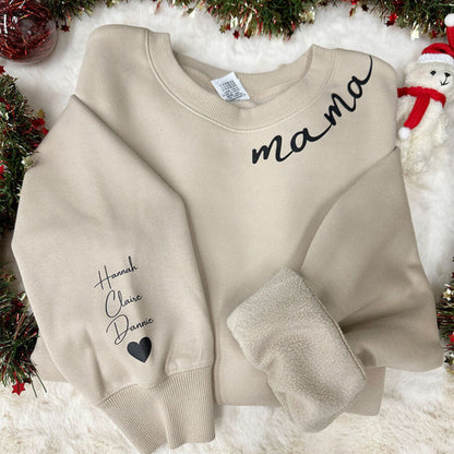 Personalized Mama Sweatshirt with Kid Names on Sleeves Mother's Day Birthday Gift