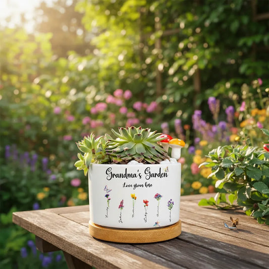 Personalized Birth Month Flower Pot Nana's Garden Planter with Grandkids' Names Mother's Day Gift