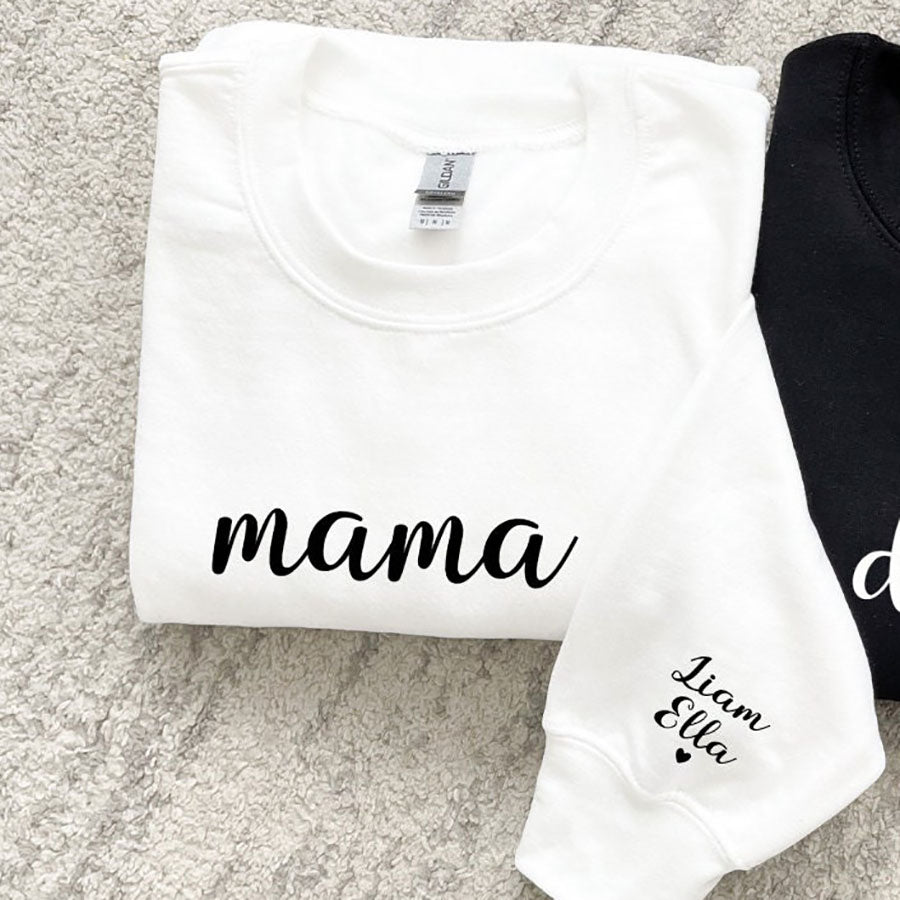 Personalized Mama Sweatshirt Hoodie with Kid Names on Sleeves Mother's Day Birthday Gift