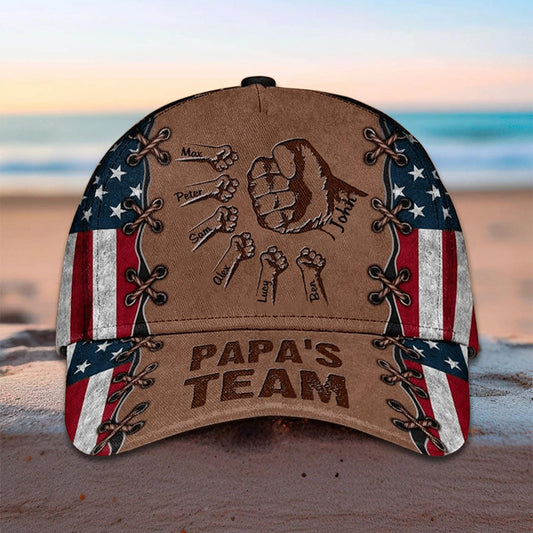 Personalized Fist Bump Papa's Team Grandpa Dad Classic Cap Father's Day Gift Ideas