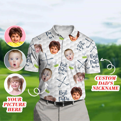 Personalized Best Papa By Par Shirt with Kid's Face Photo Father's Day Gift For Dad Short Sleeve Golf Shirt Gift for Husband
