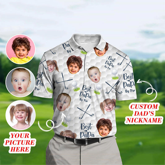Personalized Best Papa By Par Shirt with Kid's Face Photo Father's Day Gift For Dad Short Sleeve Golf Shirt Gift for Husband
