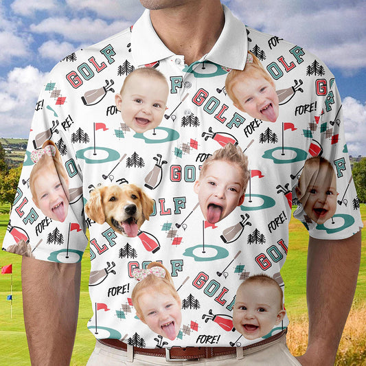 Personalized Best Dad By Par Shirt with Kid's Face Photo Father's Day Gift For Dad Short Sleeve Golf Shirt Gift for Husband