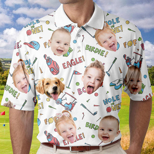 Personalized Kid's Face Photo Polo Shirt Father's Day Gift For Dad Short Sleeve Golf Shirt Gift for Husband